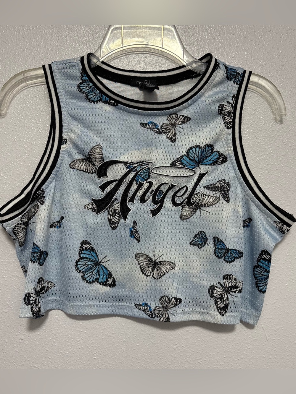 Rue21 Blue Butterfly 'Angel' Cropped Tank Top